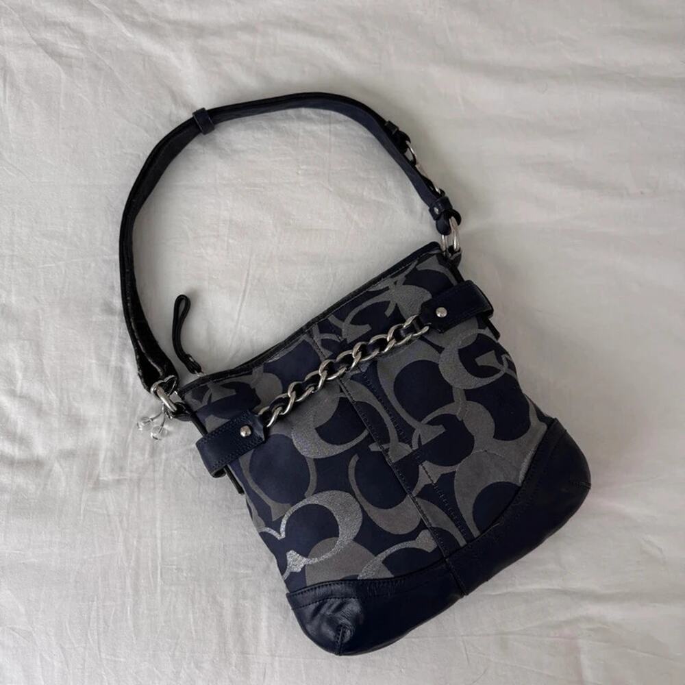 Coach Moto Optic Metallic Chain Navy Signature Jacquard